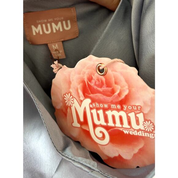 Show Me Your Mumu Jasmine Halter Maxi Dress Steel Blue Luxe Satin M NWT - Picture 7 of 9